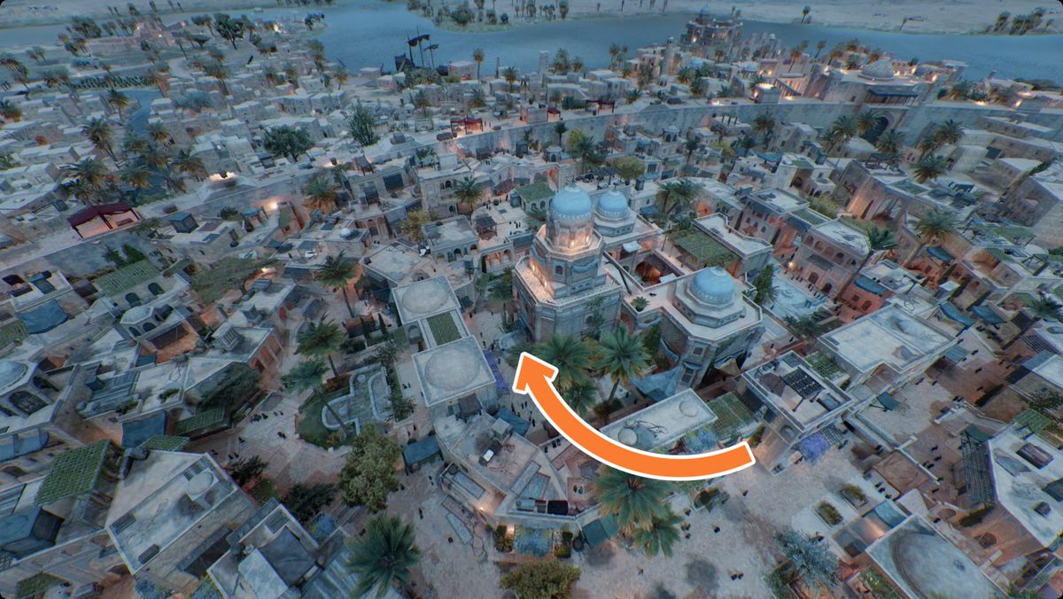 Assassin’s Creed Mirage image showing the location of the A Gift for You Enigma treasure