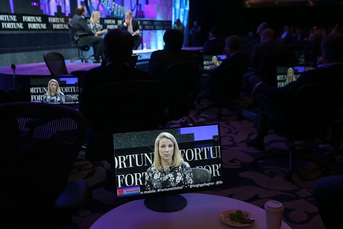 Former Yahoo CEO Marissa Mayer speaking at the Fortune Global Forum in 2015. In 2018, she was one of 12 women to be dropped from the list of Fortune 500 CEOs.