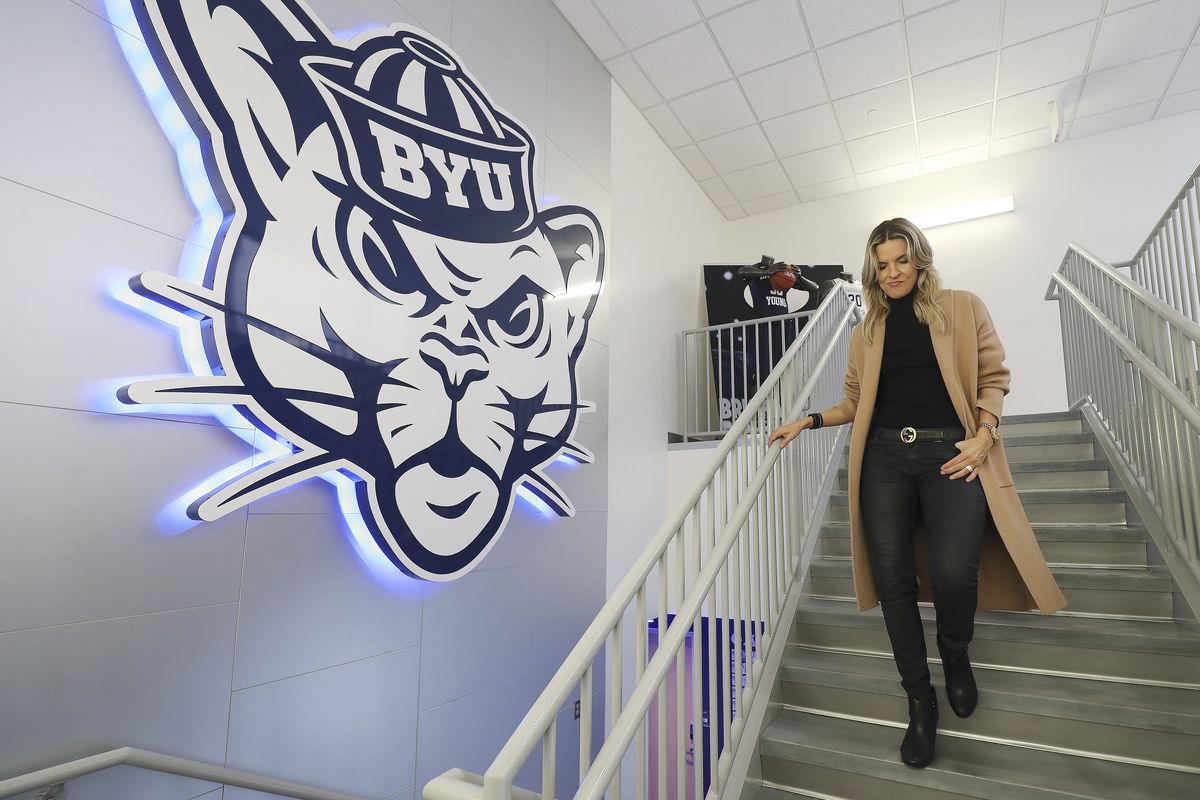 Lee Anne Pope, wife of BYU basketball coach Mark Pope, walks through the annex at BYU in Provo on Feb 26, 2020.