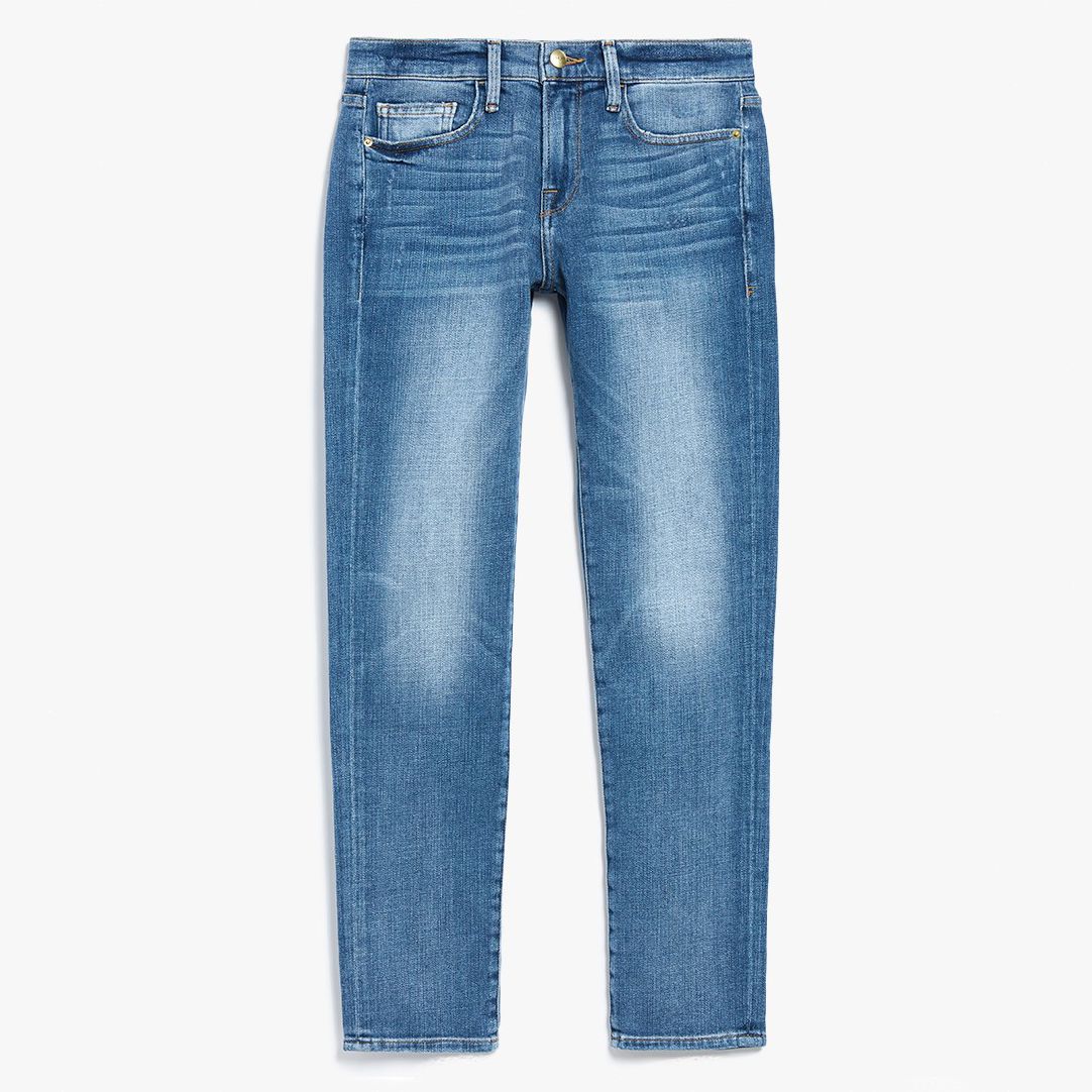Feathered true blue jeans. 