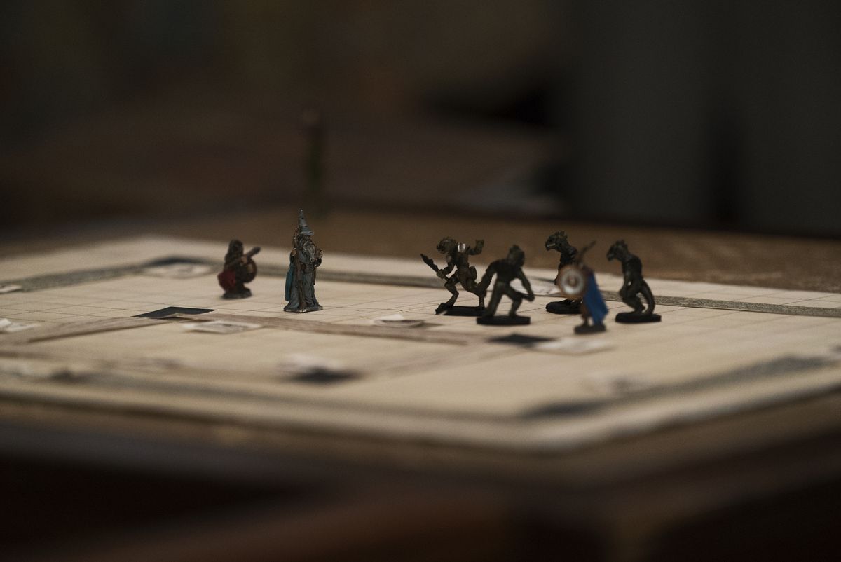 A close-up of the D&amp;D figurines from Stranger Things episode 1