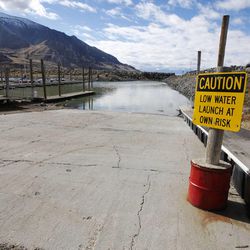 Water levels are low at the Great Salt Lake Marina State Park in Magna Tuesday, Feb. 10, 2015.