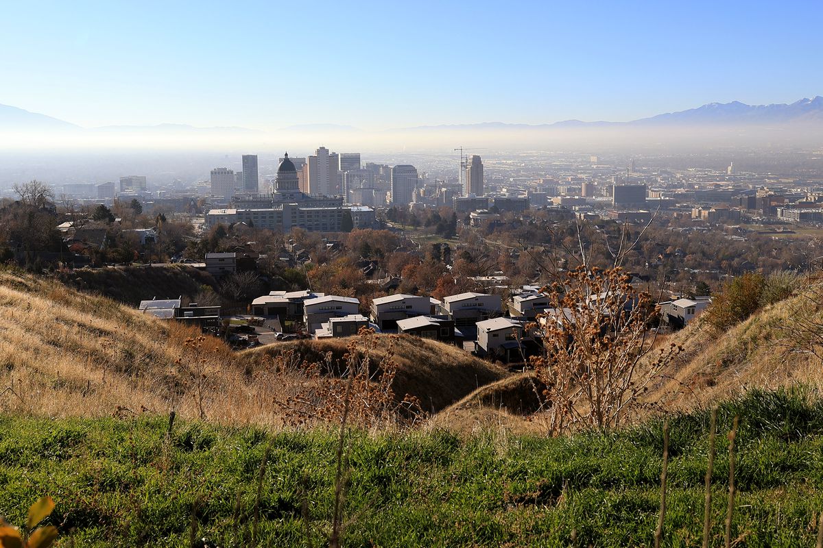 An inversion begins to fill the Salt Lake Valley on Monday, Nov. 29, 2021.