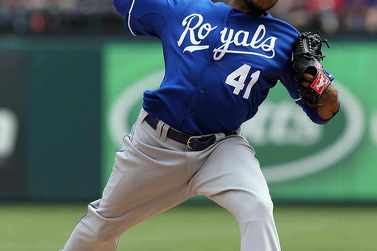 ARLINGTON, TX - APRIL 24:  Pitcher Jeremy Jeffress #41 of the Kansas City Royals throws against the Texas Rangers at Rangers Ballpark in Arlington on April 24, 2011 in Arlington, Texas.  (Photo by Ronald Martinez/Getty Images)