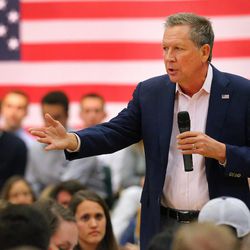 Ohio Gov. John Kasich speaks to a group of potential voters in the Grande Ballroom at UVU Friday, March 18, 2016.