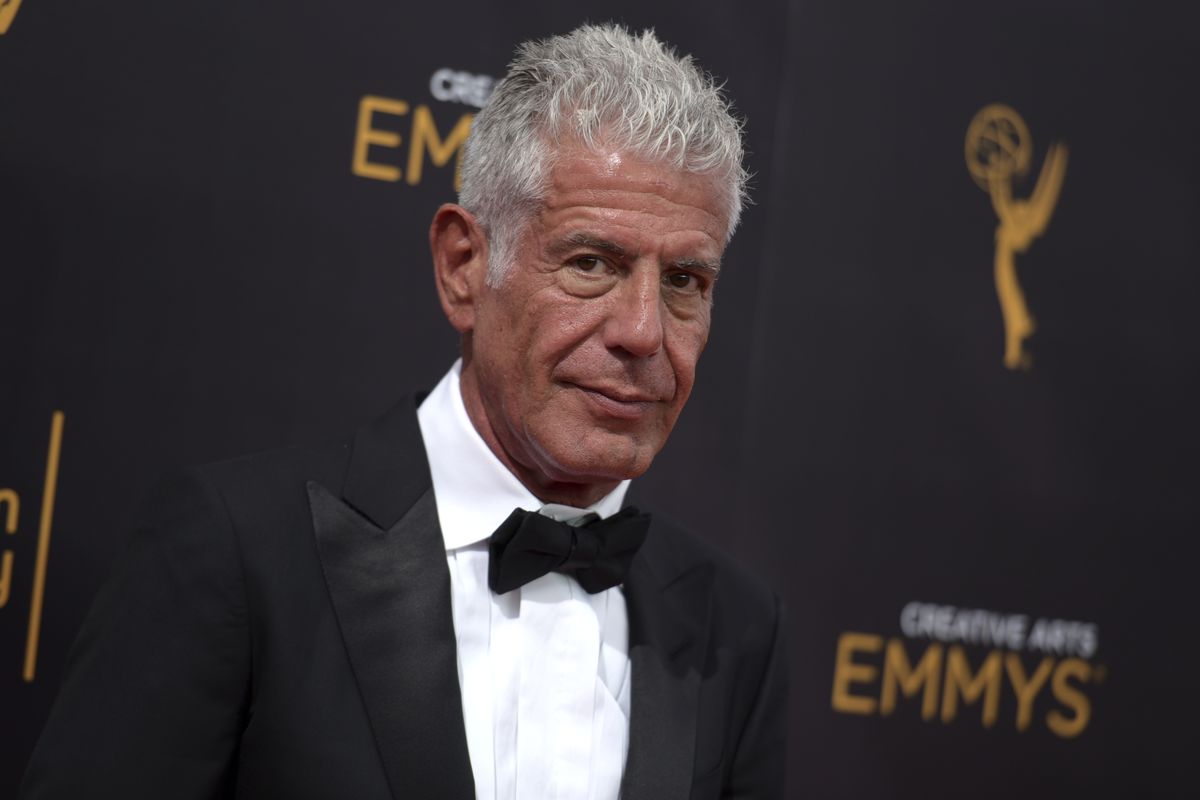FILE - In this Sept. 11, 2016 file photo, Anthony Bourdain arrives at night two of the Creative Arts Emmy Awards at the Microsoft Theater in Los Angeles. Bourdain has been found dead in his hotel room in France, Friday, June 8, 2018, while working on his 