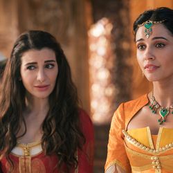 Nasim Pedrad is Dalia and Naomi Scott is Jasmine in Disney’s live-action "Aladdin," directed by Guy Ritchie.