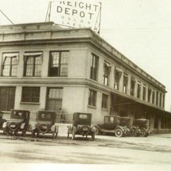 Different than the passenger station this was the Freight Depot of the Oregon Short line and the Los Angeles and Salt Lake Railroad, 1920.