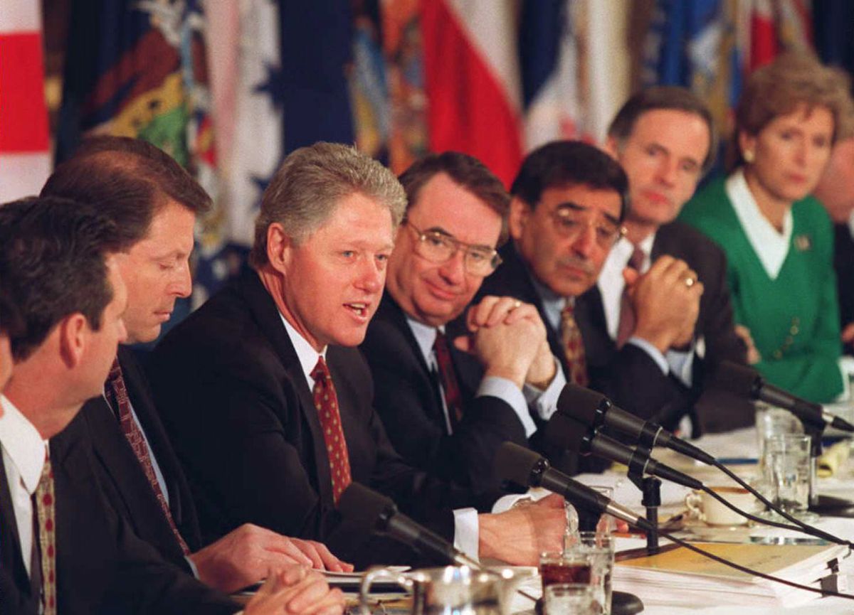 Gov. Tommy Thompson (R-WI) with Bill Clinton in 1996