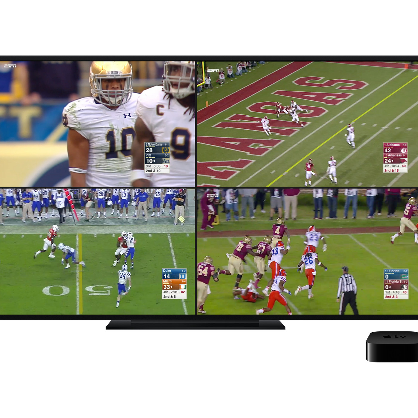 ESPN's new Apple TV app lets you watch four screens of live sports
