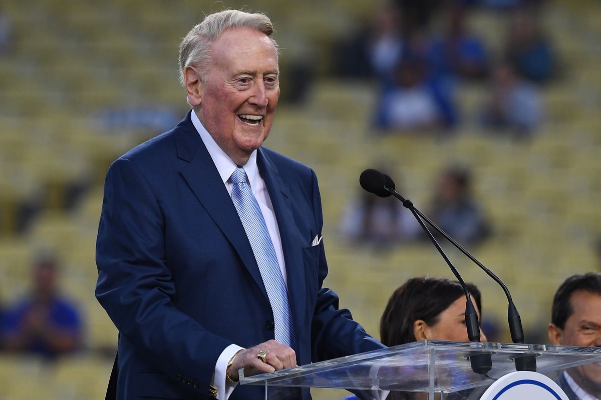 Vin Scully speaking before a game