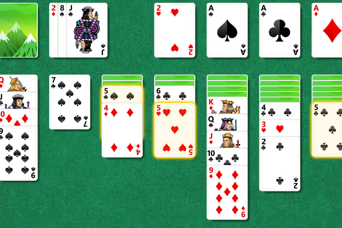 A game of Klondike solitaire in progress, played in Microsoft Solitaire Collection.