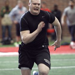 Weber State's Nick Webb at Utah Pro Day where departing University of Utah senior football players and some invitees work out for NFL scouts in Spence Eccles Field House Friday, March 23, 2012, in Salt Lake City, Utah.   