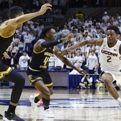The Wichita State Shockers take on the UConn Huskies in a men’s college basketball game at Gampel Pavilion in Storrs, CT on January 10, 2018.