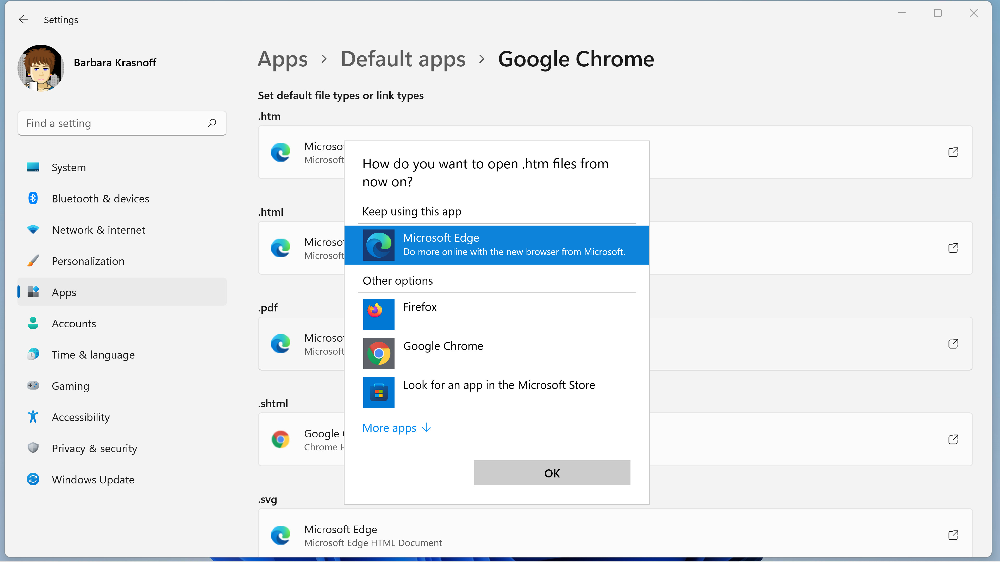 How to change default browser windows 11