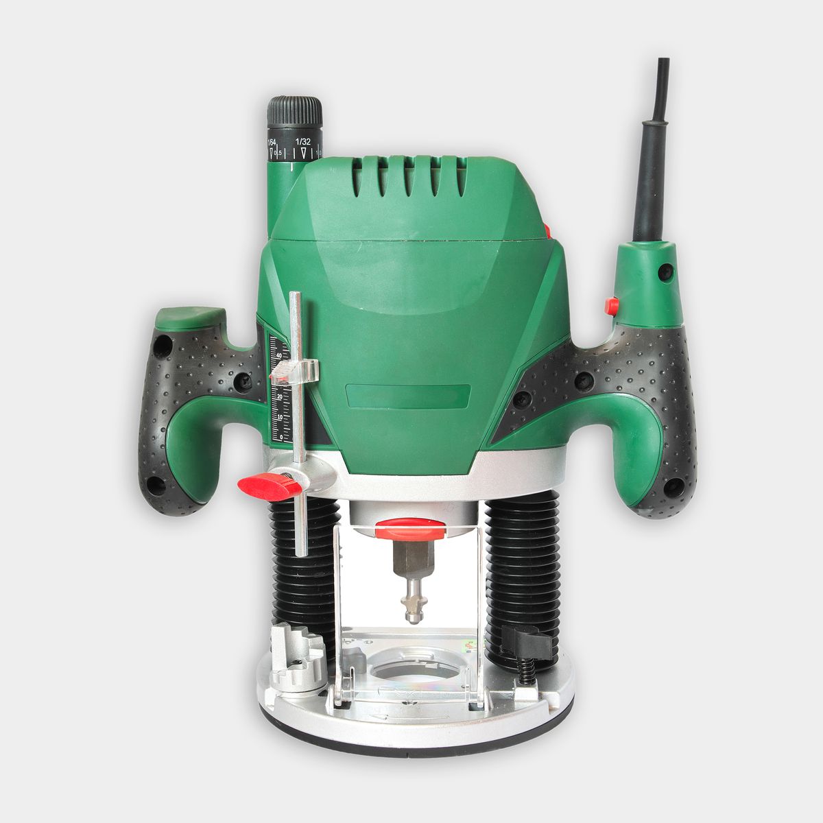 Green handheld router on a gray background