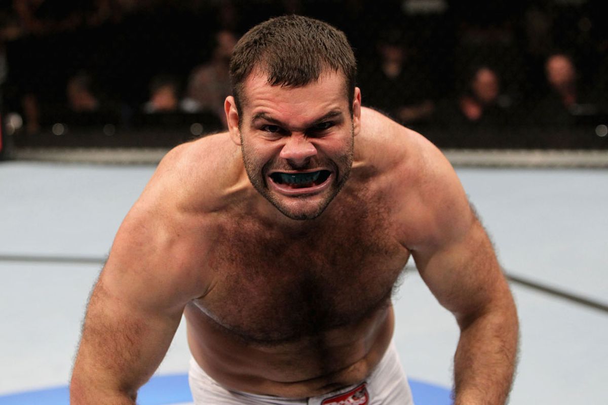 Gabriel Gonzaga celebrating his successful return to the Octagon after choking out Ednaldo Oliveira at UFC 142 on Sat., Jan. 14, 2012, at the HSBC Arena in Rio de Janeiro, Brazil. Photo by Josh Hedges via Getty Images. 