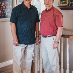 Brothers Gene Williams, left, and Bruce Fisher, right, at Gene Williams home in Herriman, Utah, on Aug. 8, 2017.
