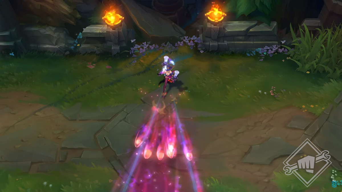 A PBE capture of the Bewitching Miss Fortune skin from League of Legends’ 2019 Halloween event 