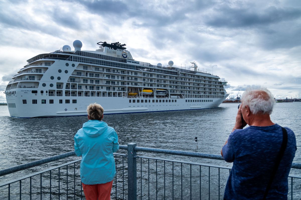 Cruise ship “The World” arrives in the port of Wismar