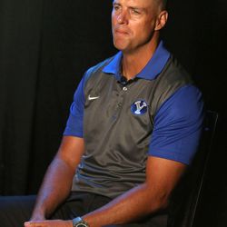 Assistant head coach Ed Lamb answers questions during BYU Media Day at BYU Broadcasting in Provo on Thursday, June 30, 2016. 