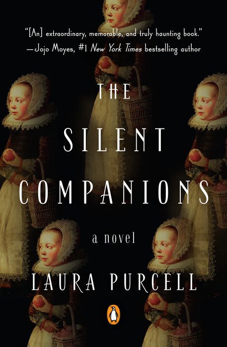 Cover image for Laura Purcell’s The Silent Companions, which depicts five duplicate images of the same person wearing a bonnet and a dress and holding an apple.