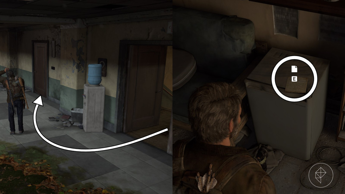Newspaper clipping artifact location in the Go Big Horns section of the The University chapter in The Last of Us Part 1