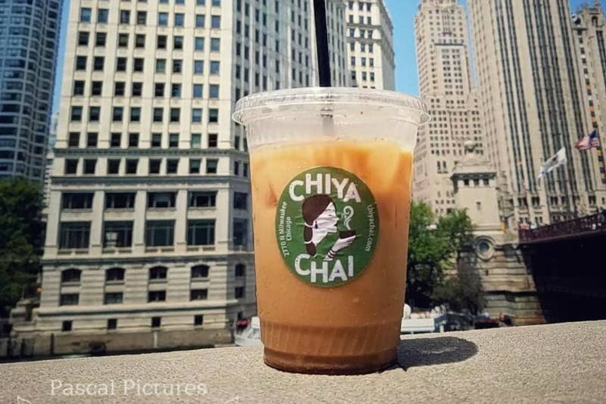 A cup of iced chai on the Riverwalk.