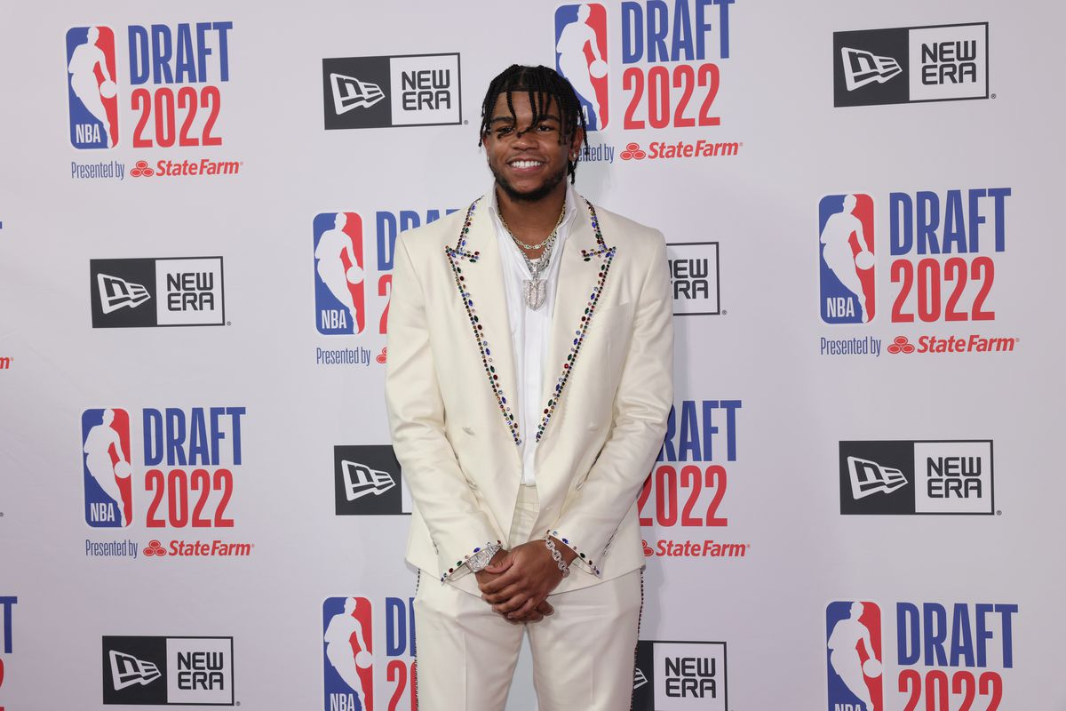 NBA Draft Prospect Jaden Hardy arrives at the arena before the 2022 NBA Draft on June 23, 2022 at Barclays Center in Brooklyn, New York.