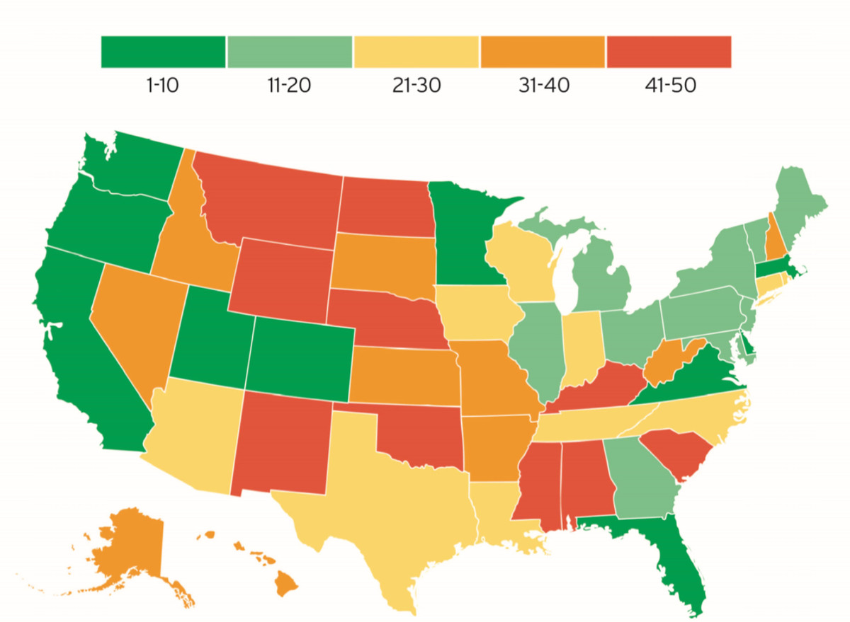 A colorized map shows which states are the most bike-friendly.