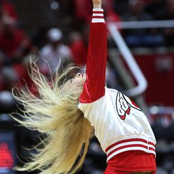 Utah Utes cheerleader performs in Salt Lake City on Saturday, Feb. 24, 2018.