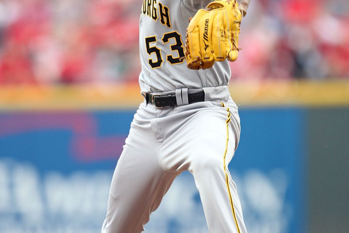 CINCINNATI, OH - MAY 19: James McDonald #53 of the Pittsburgh Pirates throws a pitch during the game against the Cincinnati Reds at Great American Ball Park on May 19, 2011 in Cincinnati, Ohio.  (Photo by Andy Lyons/Getty Images)
