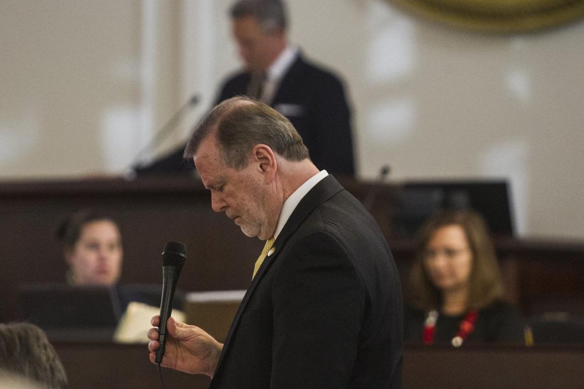Senator Phil Berger, president pro tempore, expands on the details of Senate Bill 4 during the North Carolina General Assembly's fifth special session Wednesday, Dec. 21, 2016, in the Senate chambers in Raleigh, N.C. 
