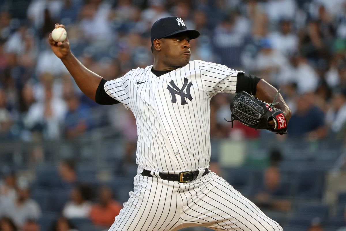 Luis Severino of the New York Yankees pitches during the game against the Washington Nationals at Yankee Stadium on August 23, 2023, in New York, New York.