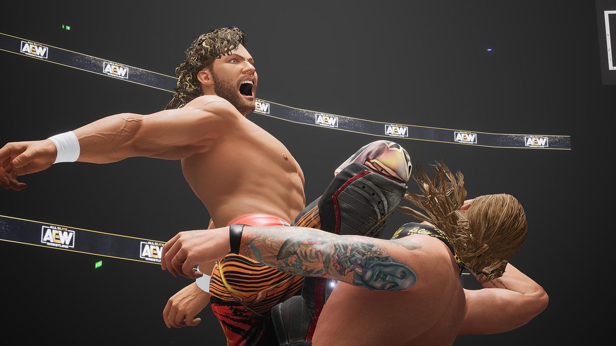 Kenny Omega delivers a flying knee to a dazed wrestler in AEW Fight Forever