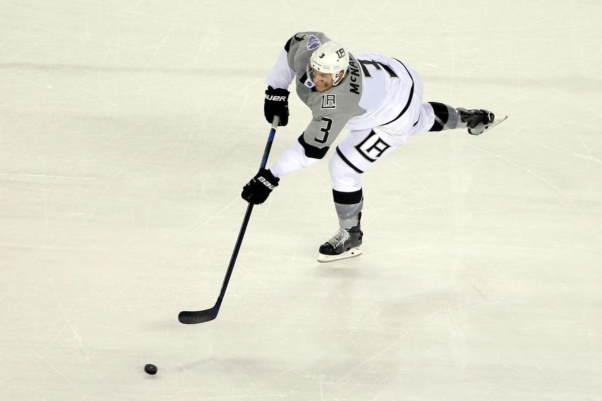 Here is a photograph of Brayden McNabb playing hockey in what appear to be pajamas.