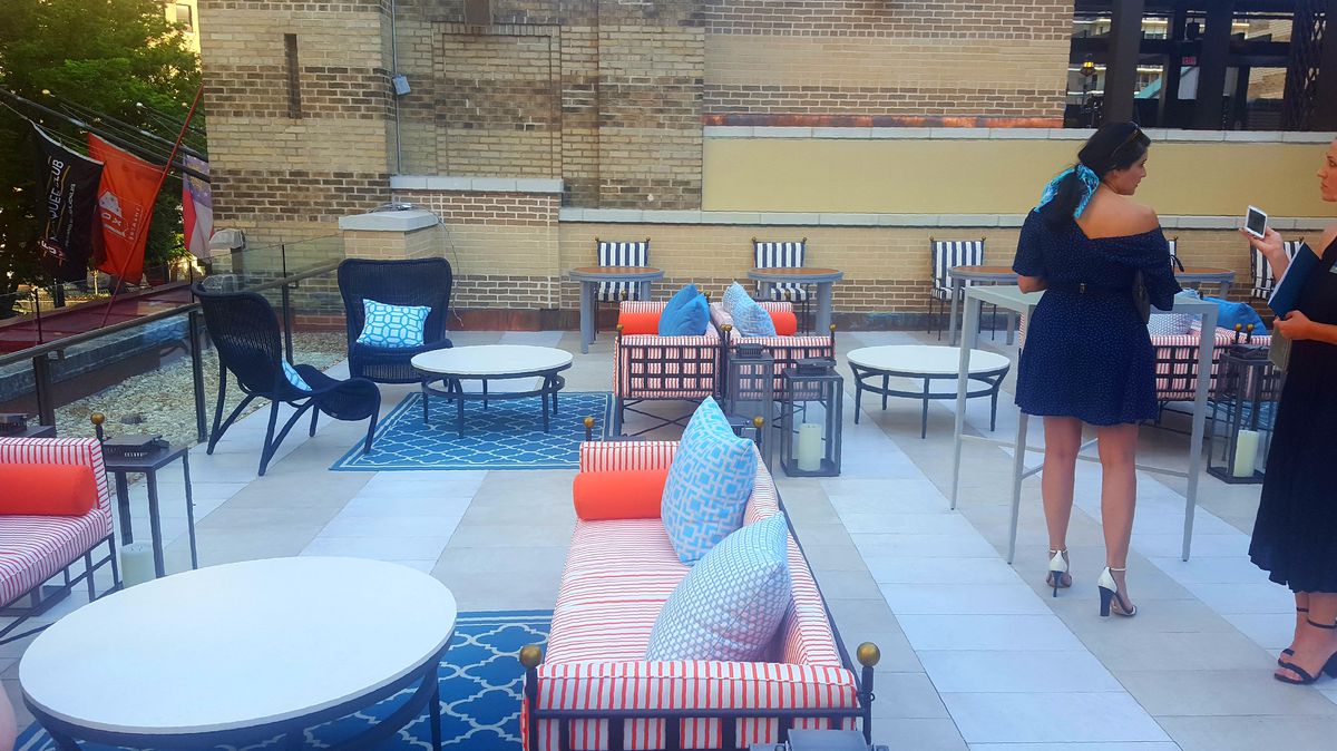 A photo of the upstairs outdoor lounge.