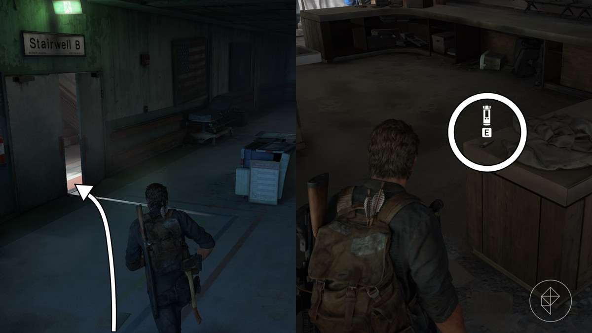 Surgeon’s recorder artifact location in the The Hospital section of the The Firefly Lab chapter in The Last of Us Part 1