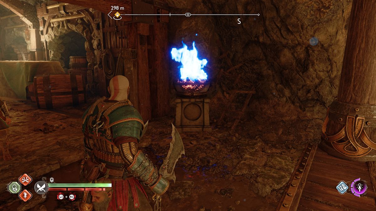 Kratos lights a Brazier in God of War Ragnarok