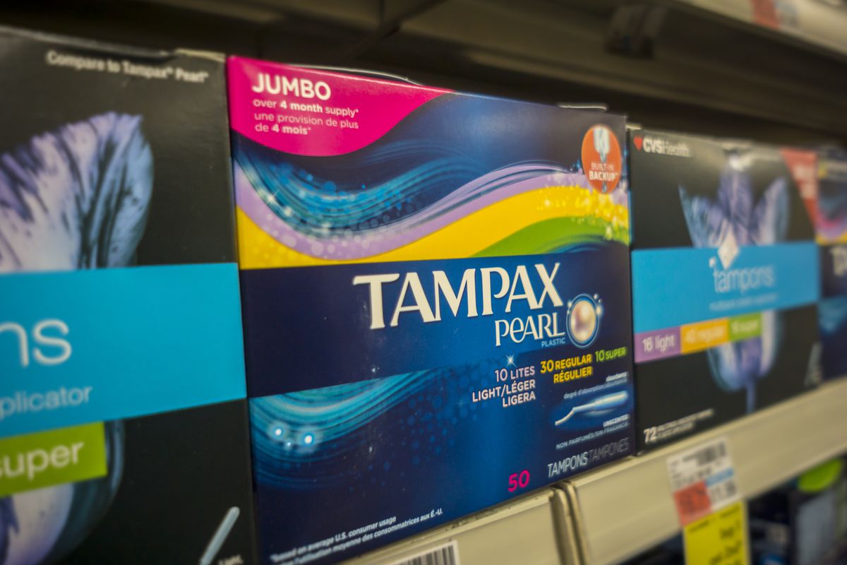 Tampax brand tampons on a drugstore shelf in New York on Wednesday, February 10, 2016