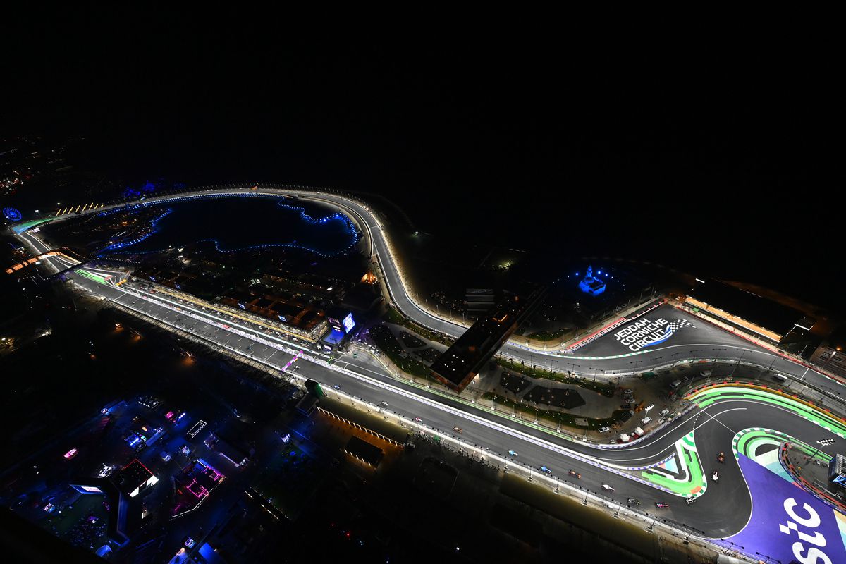 A general view of the action during sprint race 2 of Round 7:Jeddah of the Formula 2 Championship at Jeddah Corniche Circuit on December 04, 2021 in Jeddah, Saudi Arabia.