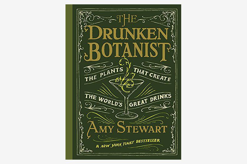 The cover of “The Drunken Botantist” with a green background and a drawing of a cocktail outlined in white