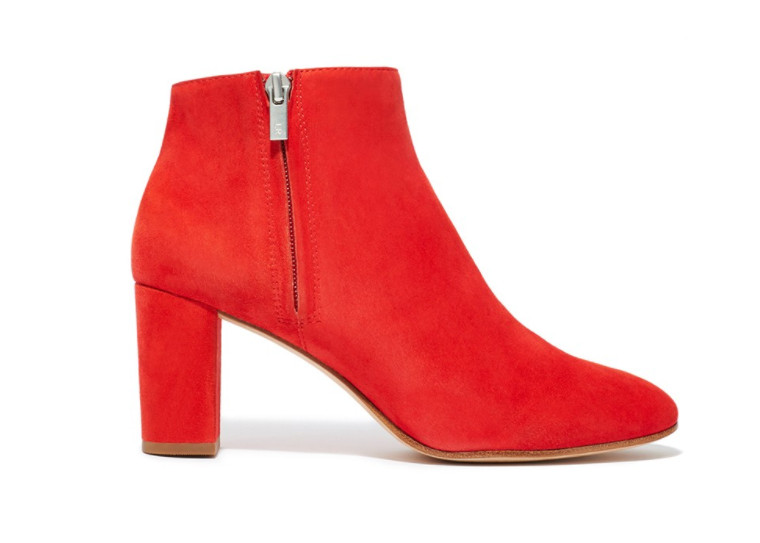 red suede Loeffler Randall red ankle boots