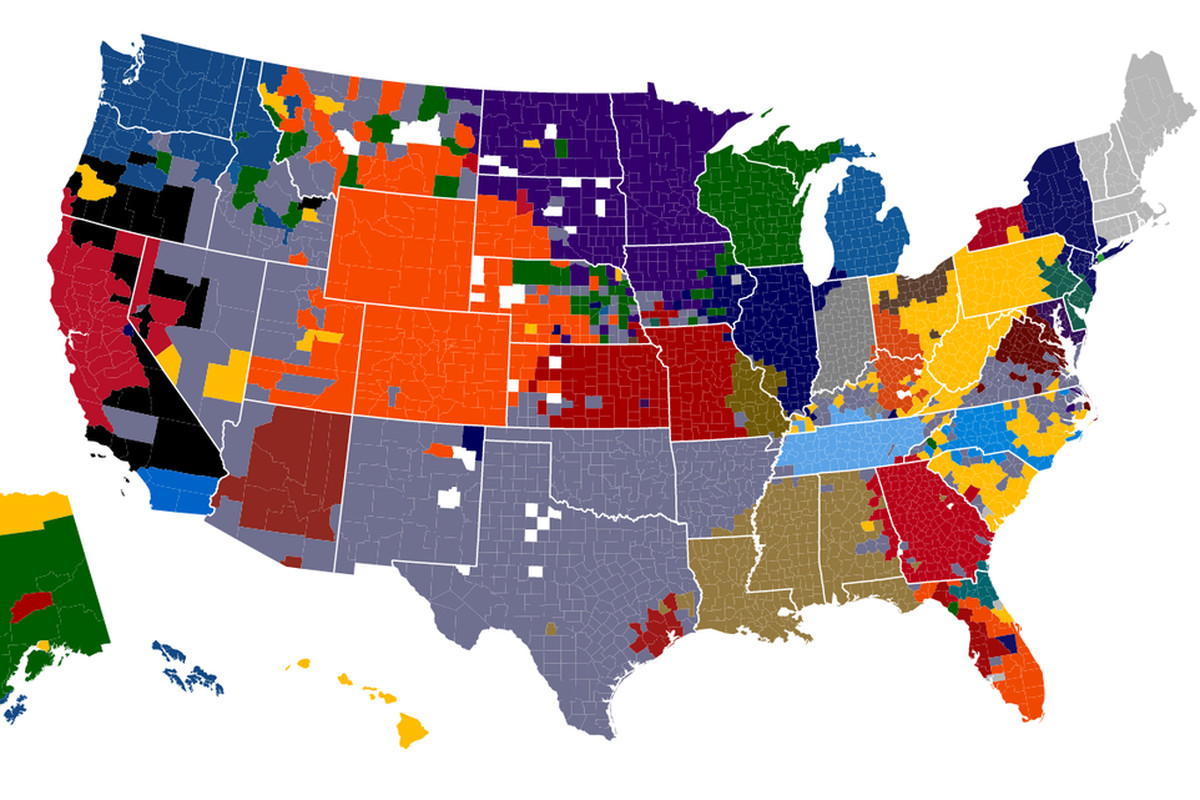 NFL fan allegiance map based on facebook team likes.