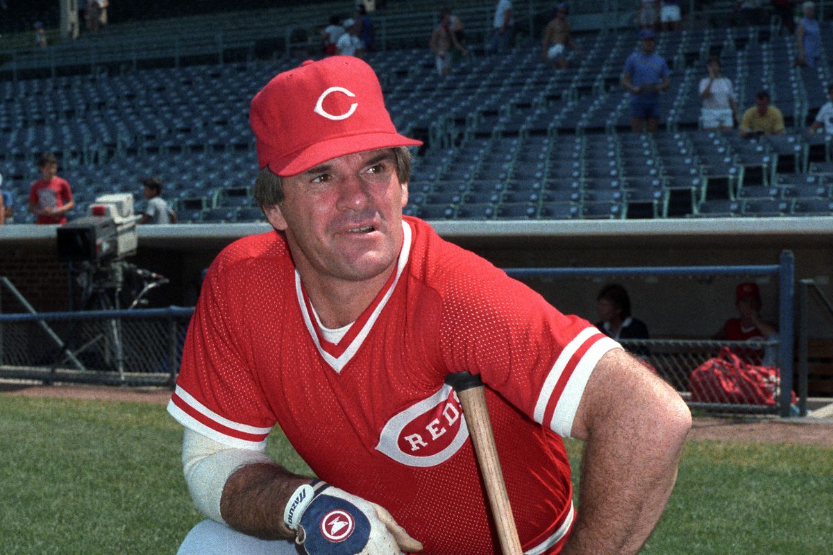 Pete Rose of the Cincinnati Reds poses before an MLB game at Wrigley Field in Chicago, Illinois. Rose played for the Cincinnati Reds from 1963-1978 and from 1984-1986.