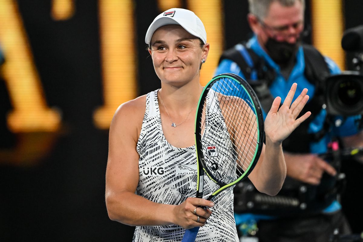 Ashleigh Barty of Australia celebrates her victory over Jessica Pegula of the United States during day nine of the 2022 Australian Open at Melbourne Park on January 25, 2022 in Melbourne, Australia.