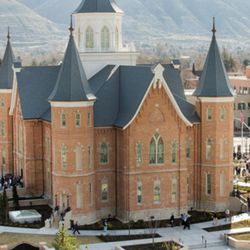 Crowds emerge following the first session of the dedication for the Provo City Center Temple Sunday, March 20, 2016.