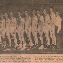 An old newspaper photo shows the Brigham City LDS Fourth Ward basketball team. This squad won the All-Church tournament in 1948, 1950 and 1953.