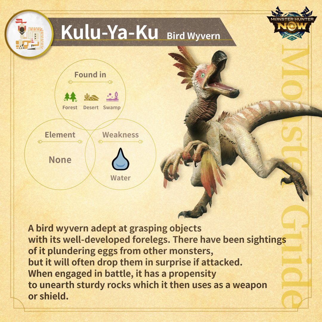 An infographic of Kulu-Ya-Ku in Monster Hunter Now