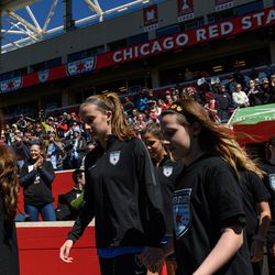 Bridgeview, IL – Saturday April 20, 2019: 2019 NWSL regular season home opener between the Chicago Red Stars and the Portland Thorns FC at SeatGeek Stadium.  (Contributed photo/ISI Photos)